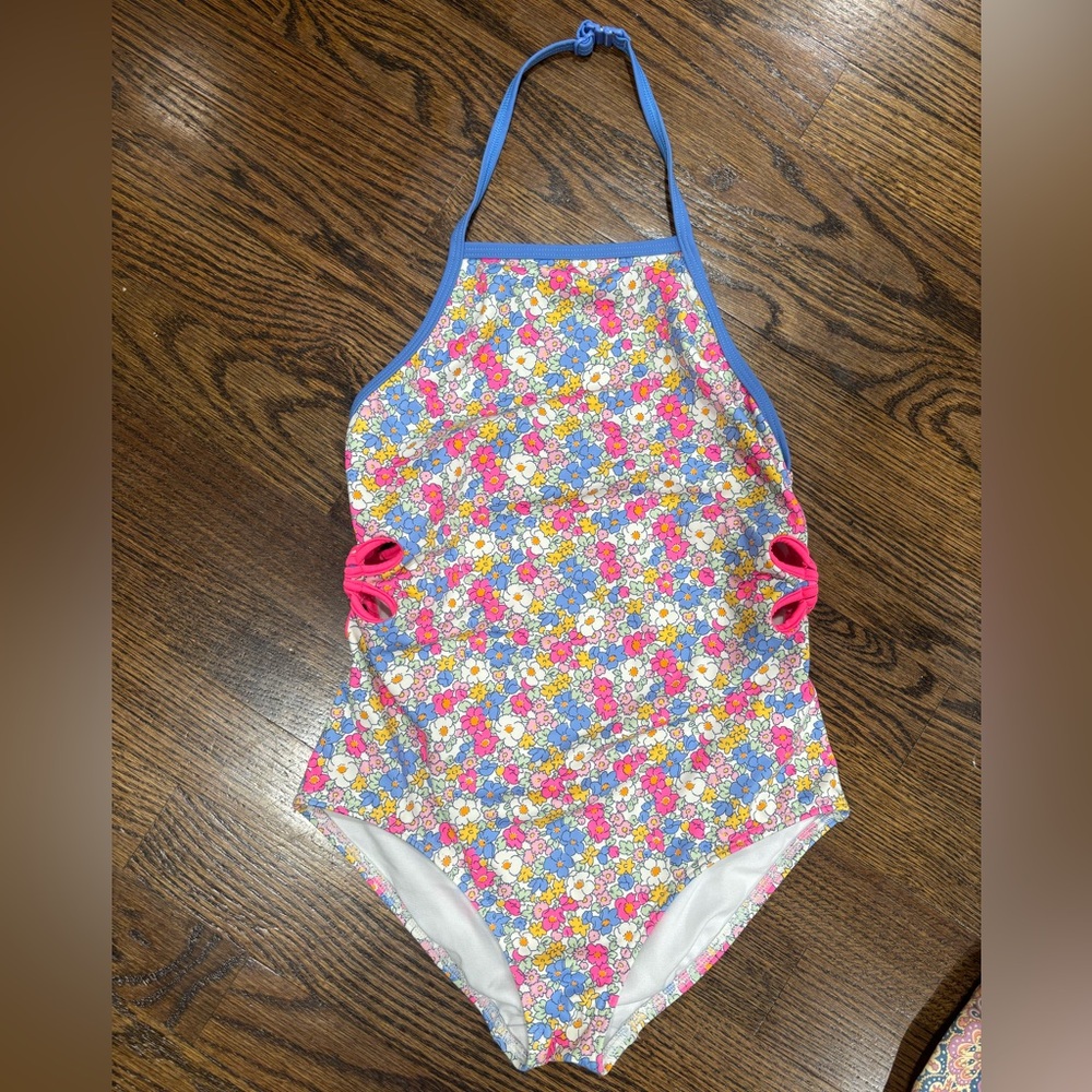 Boden Kids Floral One Piece with Blue and Pink Accents